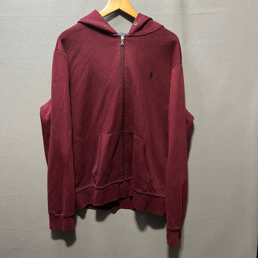 Polo Ralph Lauren Mens Full Zip Hoodie Burgundy Maroon Pony Logo Large